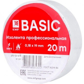 Изолента класс А 0.18х19мм EKF (рул.20м) белая