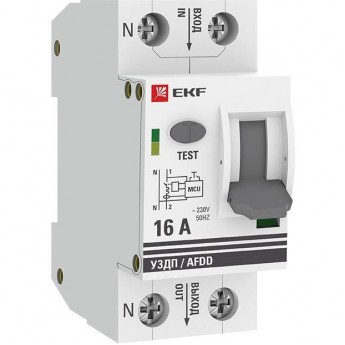 Устройство защиты от дугового пробоя EKF AFDD-2-16C-PRO (УЗДП) 1P+N C 16А 6кА с авт. выкл. PROxima